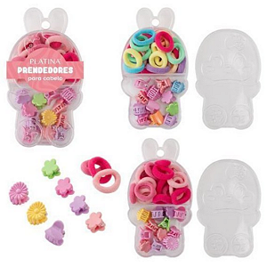 KIT 22 ACESSÓRIOS DE CABELO INFANTIL DIVERTIDO COM CAIXINHA ORGANIZADORA - C3B