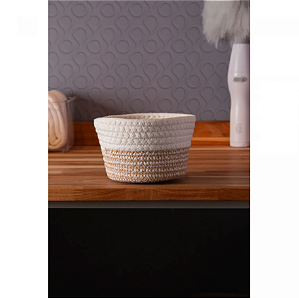 CESTO DECORATIVO ORGANIZADOR MULTIUSO DE POLIÉSTER 15X9CM BEGE/BRANCO - LYOR