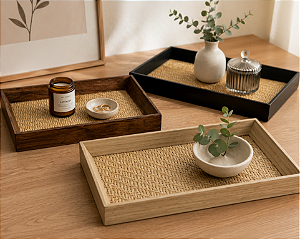 BANDEJA DECORATIVA RETANGULAR MDF E VIDRO 30X17CM CORES SORTIDAS - TOKYO DESIGN