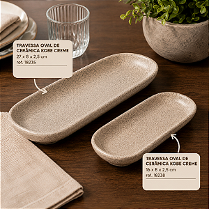 TRAVESSA OVAL DE CERÂMICA KOBE CREME 16X8X2,5CM - WOLFF