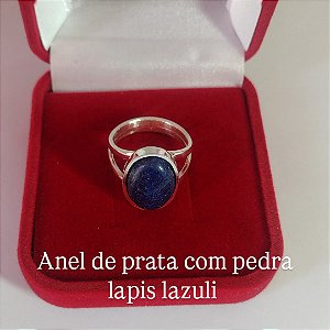 Anel Feminino de Prata 950k Pedra Natural Lapis Lazulli