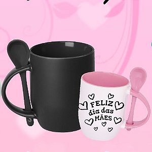 caneca preta magica com colher