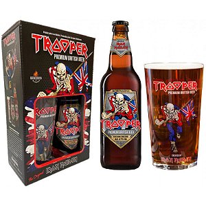 KIT de Cerveja Trooper Premium British Beer garrafa e copo 473ml