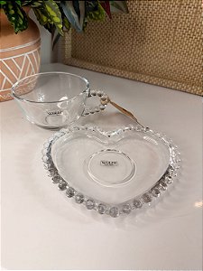 Conjunto 4 Xícaras Chá Cristal com Pires Coração Pearl - 180 ml