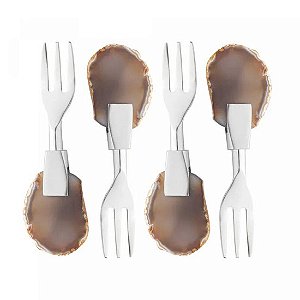 Conjunto 4 Garfos de Petisco de aço Inox e Ágata