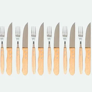 Jogo de 12 Talheres para Churrasco Hanzzo Wood em Aço Inox de Madeira