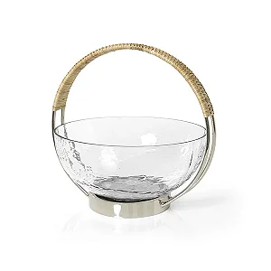 Bowl Vidro Com Alça Rattan 25cm
