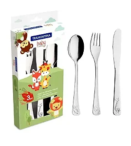 Jogo de Talheres Aço Inox Para Criança 3 Peças