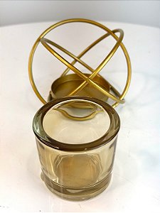 PORTA VELA VIDRO SODO-CALCICO C/SUPORTE METAL DOURADO 11X8CM