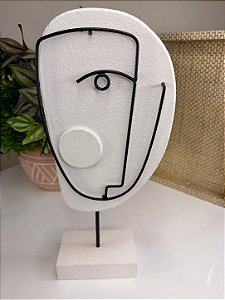 Peça Decorativa Madeira e Metal Branco e Preto