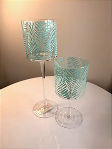 Conjunto 2 Castiçais vidro folha verde