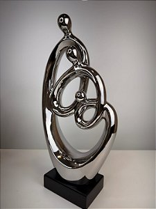 Peça Decorativa De Ceramica Prata Com Base Madeira