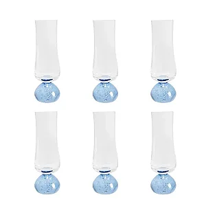 Conjunto de 6 Taças de Champagne em Vidro Transparente Base Esfera Azul