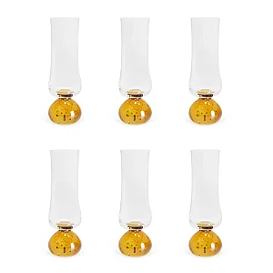 Conjunto de 6 Taças Champagne em Vidro Transparente Base Esfera Ambar