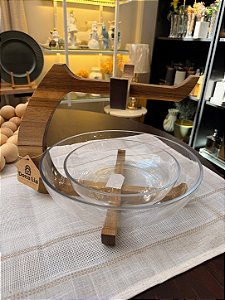 Saladeira Wooden em Vidro 2 Andares Com Base de Acácia