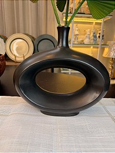Vaso Decorativo De Cerâmica Preta 28cm