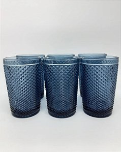 Conjunto 6 Copos Alto de Vidro Bico de Jaca Azul