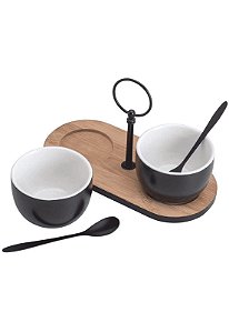 Conjunto Bandeja de Bambu com Molheiras e 2 Colheres