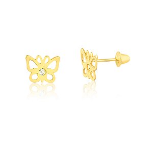 Brinco Ouro Borboleta com Zircônia