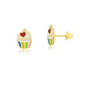 Brinco Ouro Bolo Cupcake