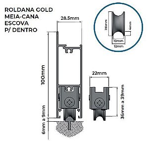 GOLD INOX ROL07 200Kg Roldana para linha Gold trilho redondo ou meia cana