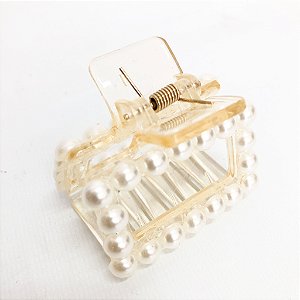 Piranha de Cabelo Feminina Pérolas Quadrada Specchio Dourada