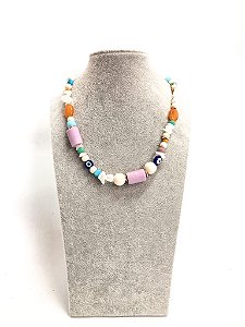 Colar Feminino Pedras Multicor Specchio Branca