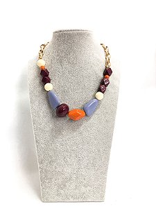 Colar Feminino Pedras Geométricas Specchio Multicor Roxo