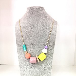 Colar Feminino Geométrico Multicolor 8P Specchio Dourado
