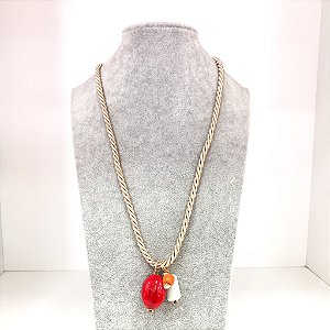Colar Feminino Pingentes Pedras Corda Specchio Bege