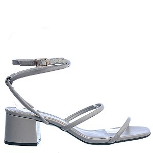 Sandália Feminina Salto Baixo Fivela Offline Cinza