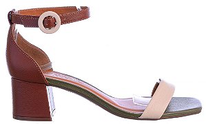 Sandália Feminina Noemi Salto Bloco Real Life II Specchio Brand Marrom