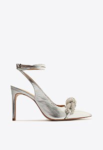 Scarpin Feminino SlinGback Couro Schutz Prata