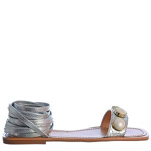 Rasteira Feminina Metalizada Croco Prisma Luiza Barcelos Prata