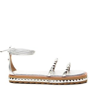 Sandália Feminina Leon Flatform Metalizada Spikes Vicenza Prata