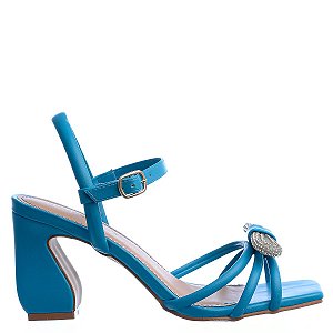 Sandália Feminina Laço Cravejado Salto Bloco Offline Azul