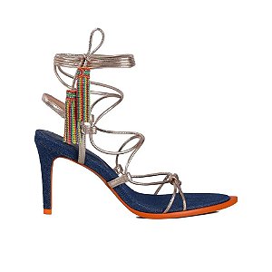 Sandália Feminina Tassel Gladiadoras Prisma Luiza Barcelos Azul Indigo