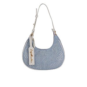 Bolsa Feminina Média Meia Lua Hotfix Luiza Barcelos Azul Jeans