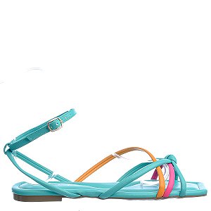 Sandália Feminina Rasteira Tiras Offline Azul Tiffany