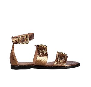 Sandália Feminina Rasteira Fivela Croco Luiza Barcelos Bronze