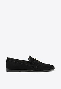 Mocassim Feminino Camurça Bico Arredondado Schutz Preto