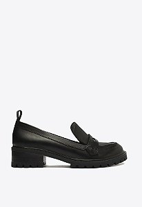 Mocassim Feminino Salto Médio Couro Clássico Schutz Preto