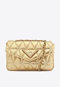 Bolsa Feminina Média Couro 944 Alça Tiracolo Corrente Fecho Triângulo Schutz Dourada