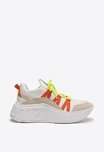 Tênis Feminino Camurça Cadarço Neon Schutz Branco