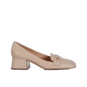 Mocassim Feminino Salto Médio Detalhe Luiza Barcelos Creme