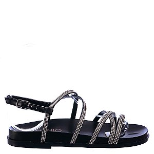 Papete Feminina Milena Fivela Strass Like A Shine Specchio Brand Preto