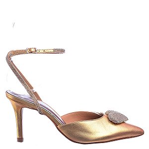 Scarpin Feminino Allana Salto Fino Coração Metal Like A Shine Specchio Brand Dourado