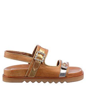 Papete Feminina Scar Faixas Metalizadas Vicenza Camel