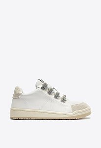 Tênis Feminino Strass Cadarço Couro Schutz Branco