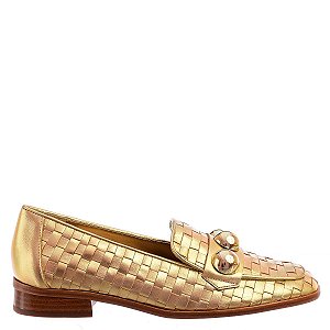 Mocassim Feminino Dione Tressê Esferas SS24 Schutz Dourado